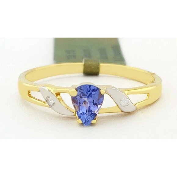 Natural 0.40 Cts Tanzanite & Diamonds Ring 10k Yellow Gold